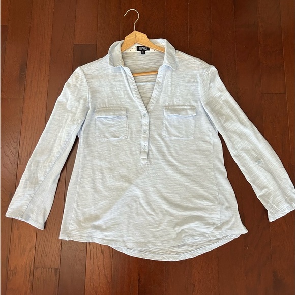 JONES NEW YORK Women's Light Blue Pull Over Top Sz M 100% Cotton Rolled
Sleeve - Picture 8 of 11